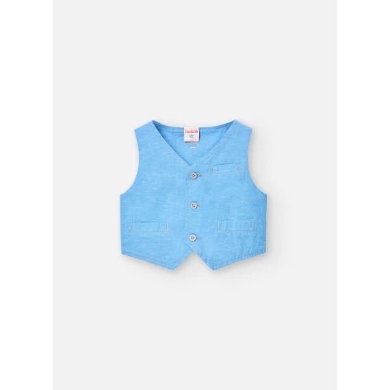 Gilet En Lin Bicolour Bleu