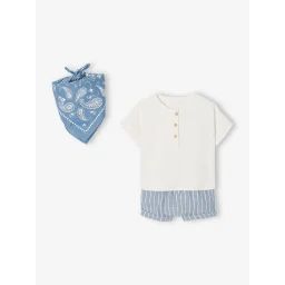 Ensemble bébé chemise + short + bandana bleu
