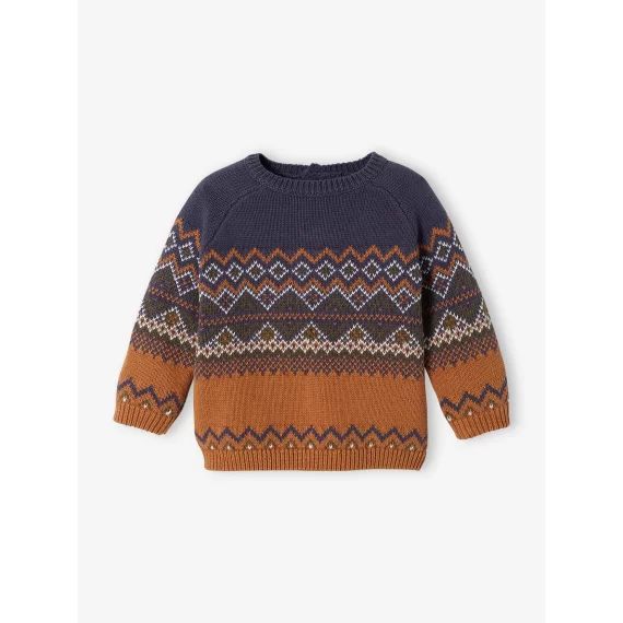 Pull jacquard bébé cannelle