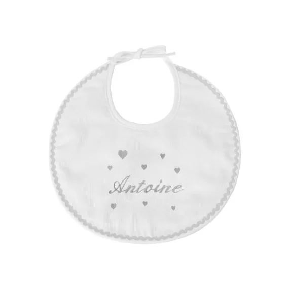 Bavoir de naissance coeur gris (personnalisable)