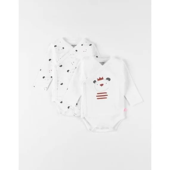 Set de 2 bodies croisés manches longues imprimé ours blanc