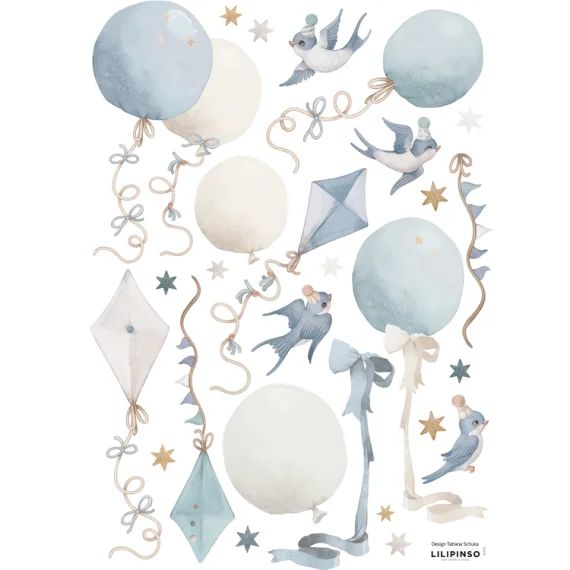 Planche de stickers A3 Cerfs-volants et ballons bleus