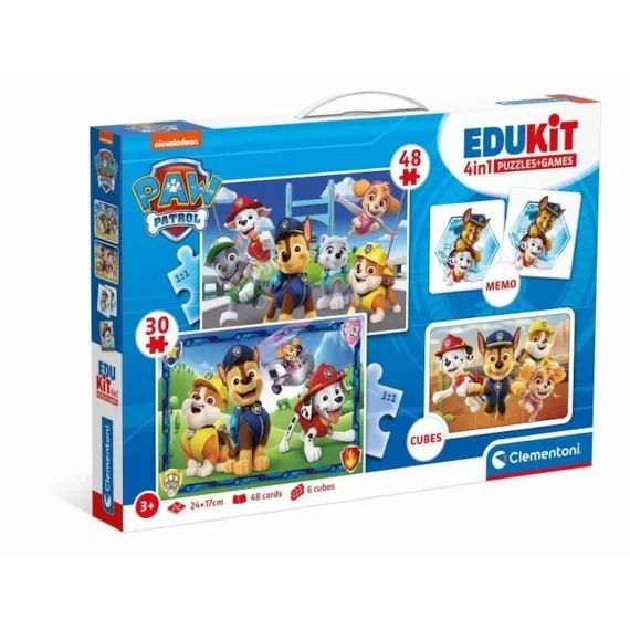 Pat&rsquo;Patrouille – Coffret d&rsquo;activités préscolaire 4 en 1 Clementoni – 2 puzzles, 6 Cubes et Un Mémo – Fabriqué en Italie blanc