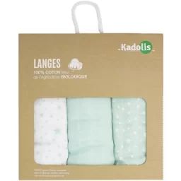 Lot de 3 langes en coton bio Étoile vert d&rsquo;eau (60 x 60 cm)