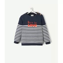 Pull bébé garçon en coton bleu marine et message doux –  – Soldes