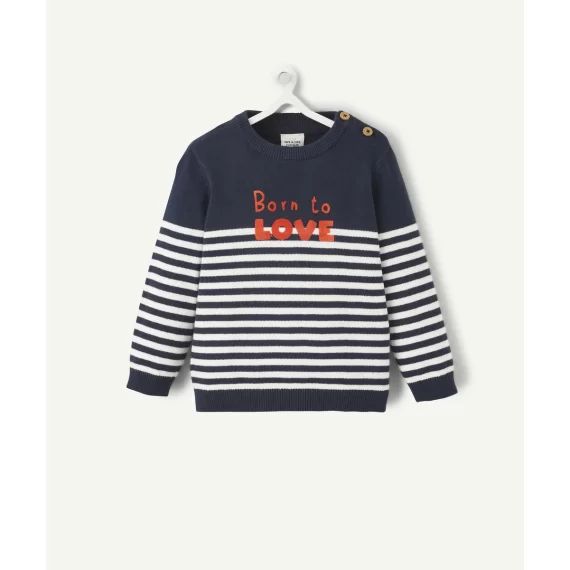 Pull bébé garçon en coton bleu marine et message doux –  – Soldes