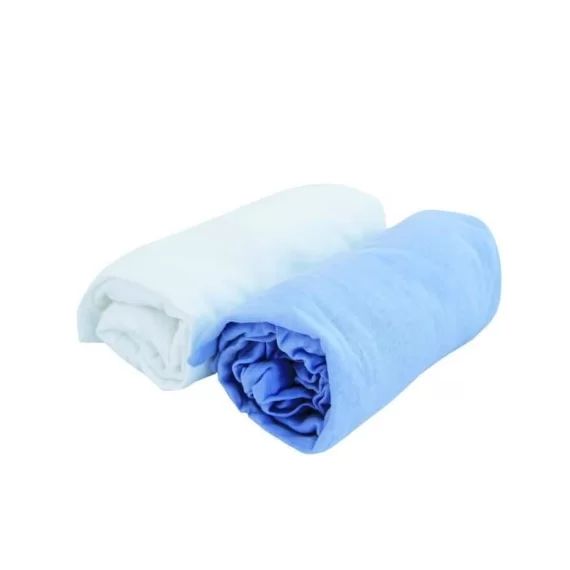 DOMIVA Lot 2 Draps housse Uni – Jersey – Oeko-Tex® – Blanc/Ciel – 70 x 140 cm bleu