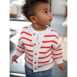 Gilet maille ajourée bébé rayé rouge
