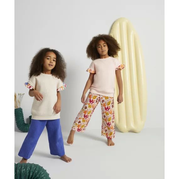 Pantalon fluide évolutif en gaze de coton imprimé coloré –  – Soldes