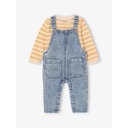 Ensemble tee-shirt rayé et salopetteen jean bébé double stone