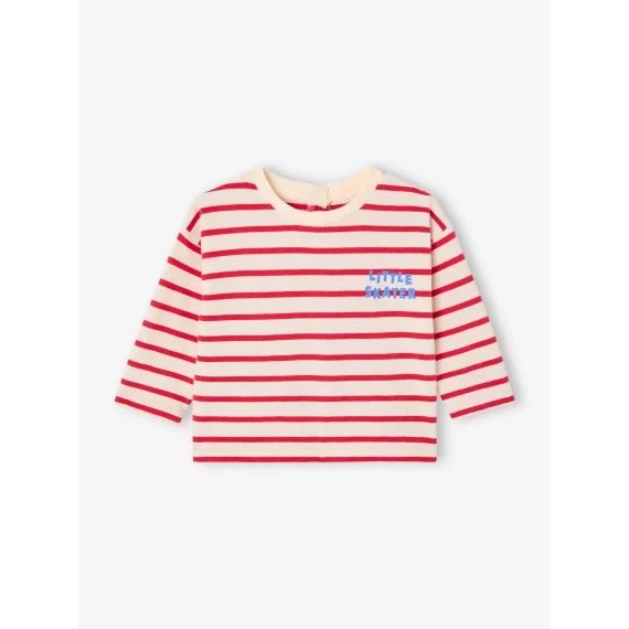 T-shirt rayé pressionné dos bébé en coton bio rouge