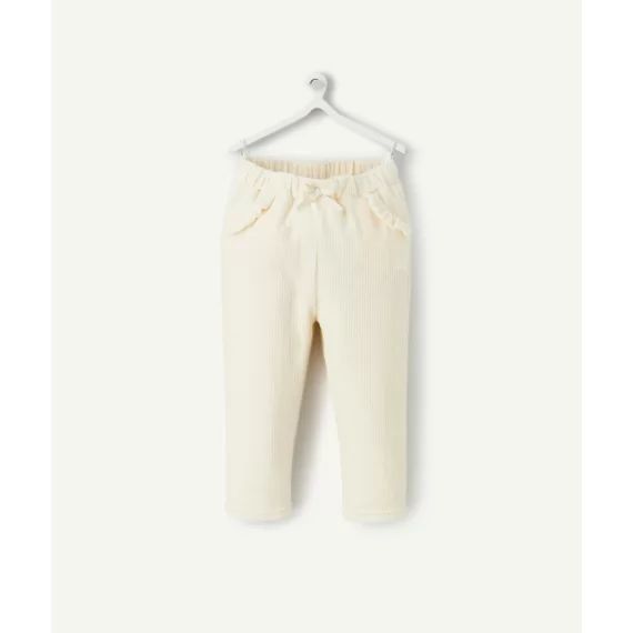 Pantalon droit bébé fille en velours côtelé écru