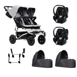Poussette Double Mountain Buggy Duet V3.2 – Silver + 2 Cocoon V2 + 2 Coques Cybex Aton 5