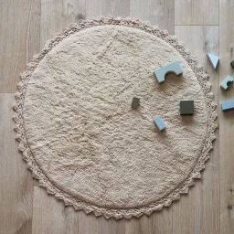 Tapis Rond Coton Lavable Finition Crochet Perla Sable
