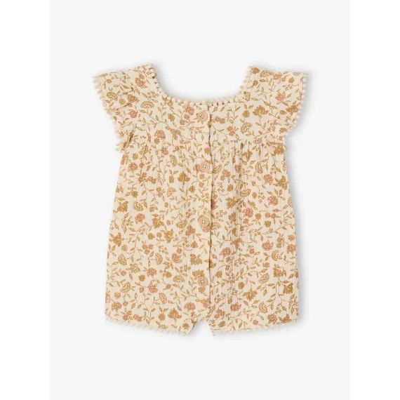 Combishort en gaze de coton bébé écru