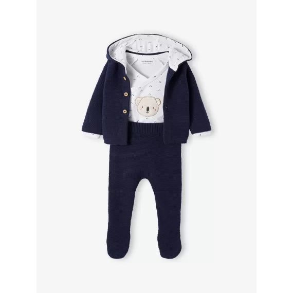 Ensemble naissance 3 pièces en point mousse marine