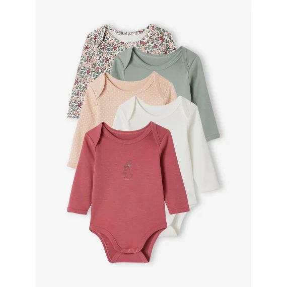 Lot 5 bodies manches longues bébé emmanchures américaines vert sauge