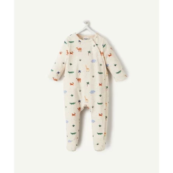 Dors-bien bébé en coton bio écru avec imprimé animaux