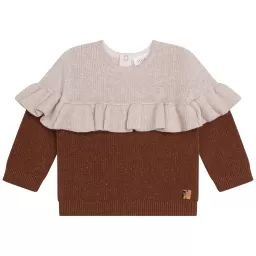 Pull tricot en coton et laine Fille Marron