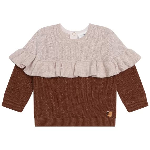 Pull tricot en coton et laine Fille Marron