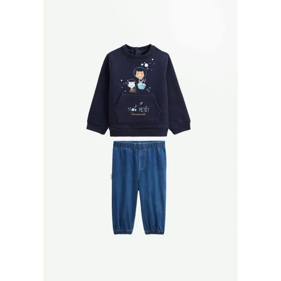 Ensemble Bébé Sweat-shirt En Molleton Et Pantalon Mon Petit Cosmonaute Bleu