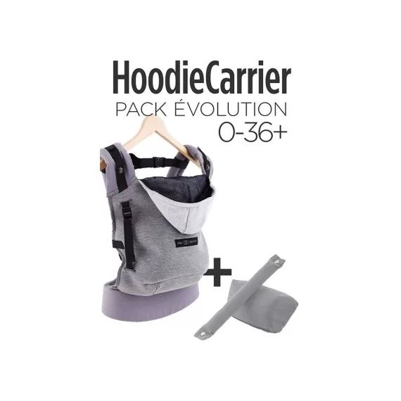 Porte bébé HoodieCarrier flanelle + booster réhausseur et cale-tête