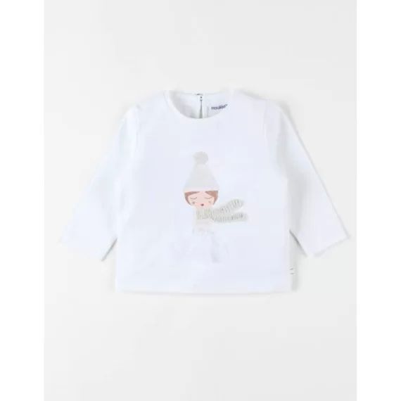 T-shirt manches longues en jersey imprimé petite fille blanc