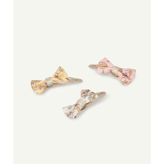 Lot de 3 barrettes bébé fille couleur dorée avec noeuds fleuris –  – Soldes