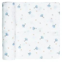 Maxi Lange En Gaze De Coton Blanc Imprimé Bleuet