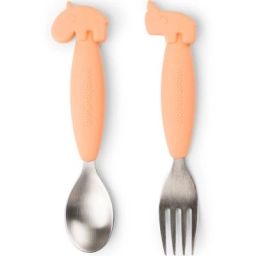Cuillère et fourchette Easy-grip Deer friends corail