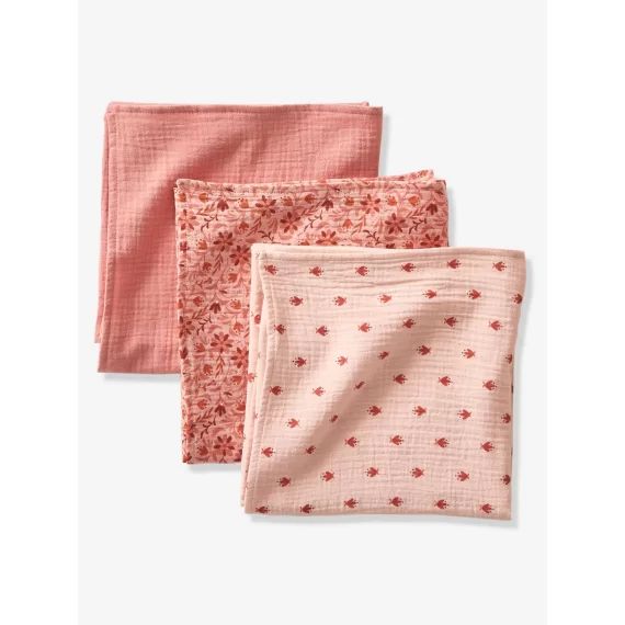 Lot de 3 langes en gaze de coton HAPPY BOHÈME rose