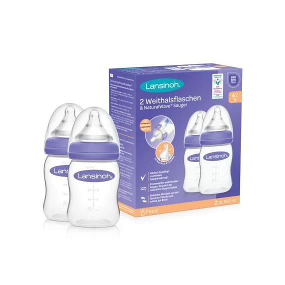 Lot de 2 biberons avec tétine Natural Wave® spécial allaitement (160 ml)