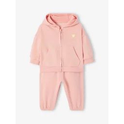 Ensemble sport sweat à capuche zippé + jogging bébé rose pâle