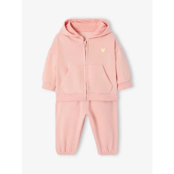 Ensemble sport sweat à capuche zippé + jogging bébé rose pâle