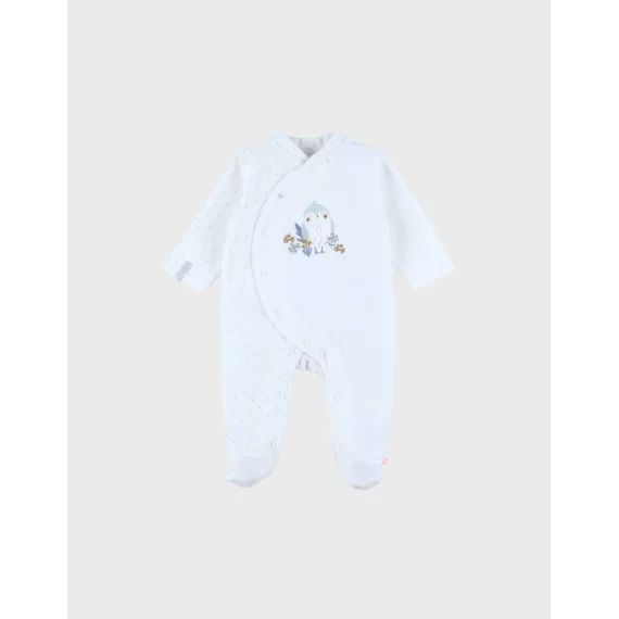 Pyjama Bébé En Velours Avec Broderie Oiseau Blanc