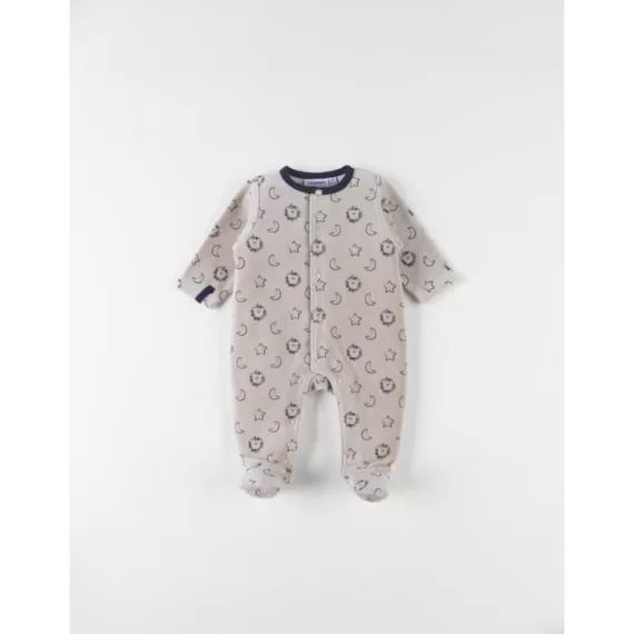Pyjama 1 pièce imprimé lion en velours beige