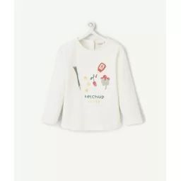 T-shirt bébé fille en coton biologique écru thème ketchup party