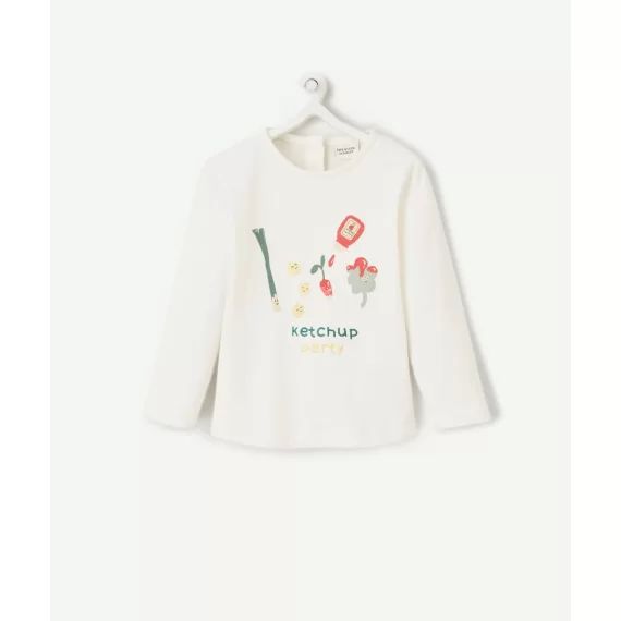 T-shirt bébé fille en coton biologique écru thème ketchup party