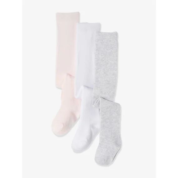 Lot de 3 collants bébé maille BASICS blanc/rose clair/gris chiné