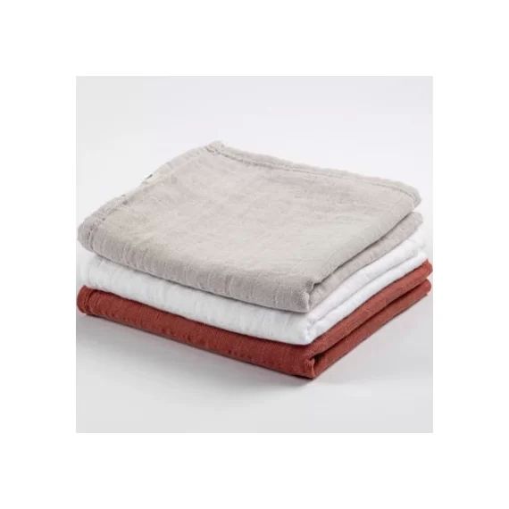 Lot de 3 langes en coton bio Blanc/Naturel/Terracotta (70 x 70 cm)