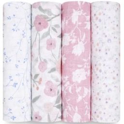 Lot de 4 maxi langes en coton Ma Fleur (120 x 120 cm)