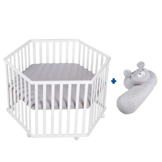 Parc Bébé Hexagonal + Tapis Déperlant Et Traversin Roba Style Blanc – Gris Argenté