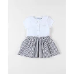 Robe Bi-matière À Manches Courtes Blanc