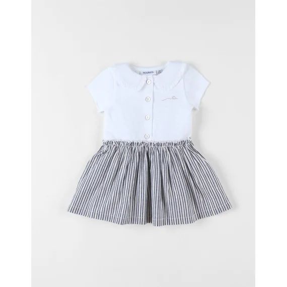 Robe Bi-matière À Manches Courtes Blanc