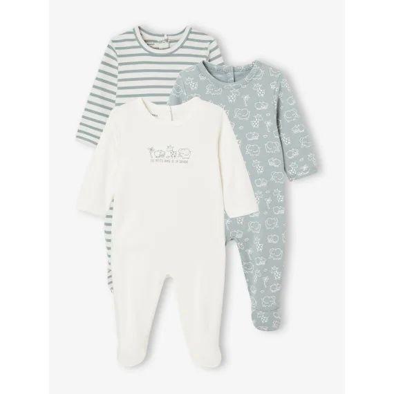 Lot de 3 dors-bien bébé en interlock BASICS bleu grisé