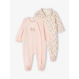 Lot 2 dors-bien petite fleur en velours bébé fille rose poudré