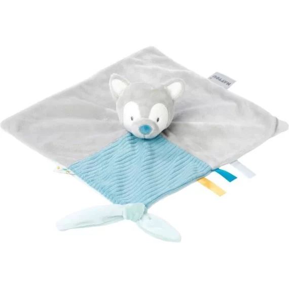 NATTOU Tim&Tiloo Doudou -Tilou le loup –  27 x 27 cm  Gris/Bleu bleu