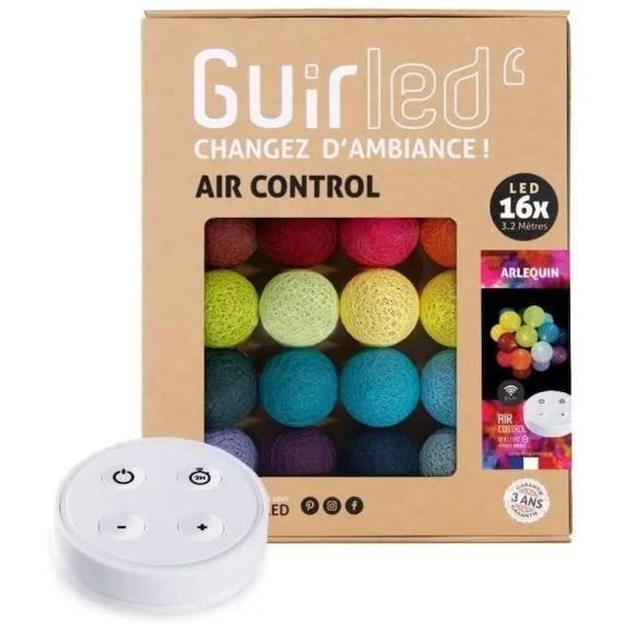Guirlande lumineuse boules coton LED USB – Télécommandée -Veilleuse bébé 2h – 4 intensités – 16 boules 1,6m – Arlequin bleu