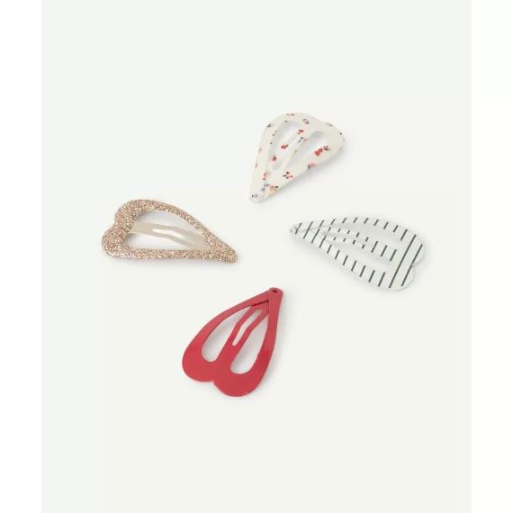 Lot de 4 barrettes coeurs bébé fille imprimées et pailletées –  – Soldes