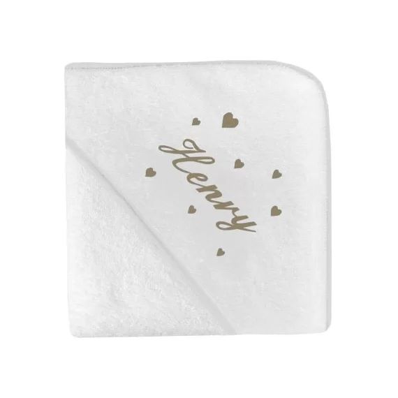 Cape de bain coeur taupe personnalisable (80 x 80 cm)